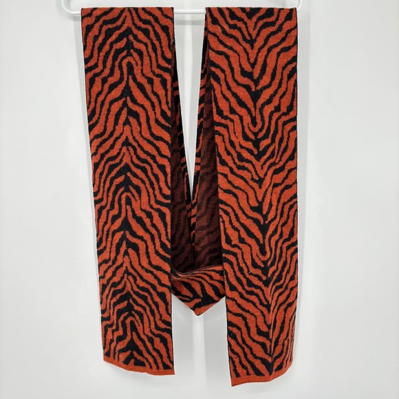 Ulla Johnson Merino Wool Scarf Rust Black Tiger Print Retro Maximalism Statement - Picture 4 of 6